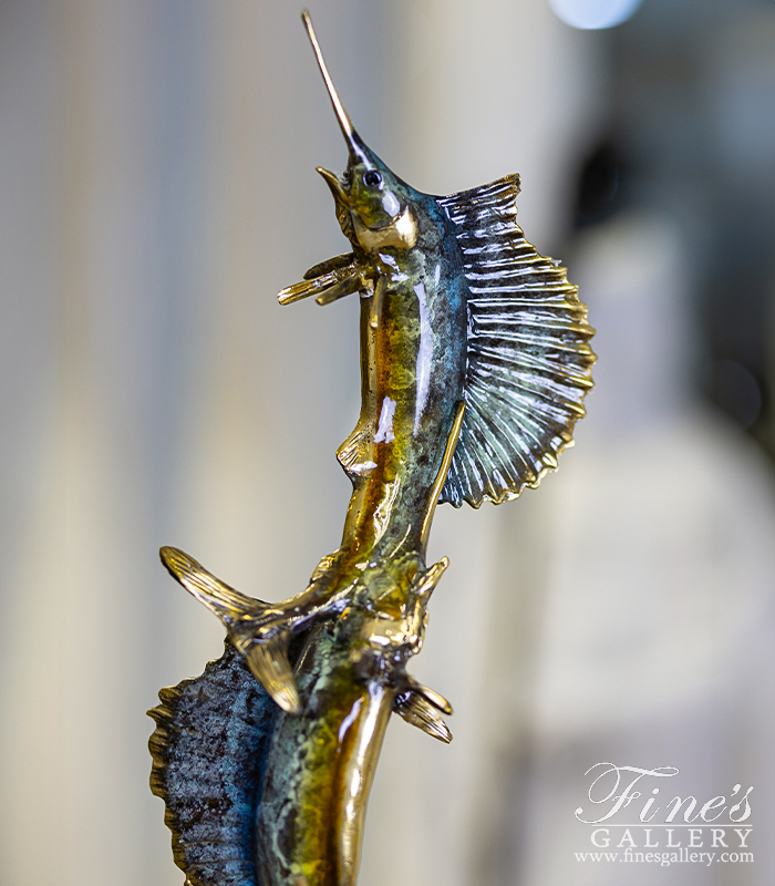 Bronze Statues  - Triple Sailfish Statue In Bronze At Desktop Size - BS-1691